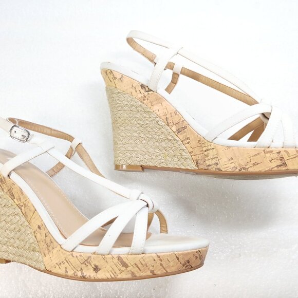 BP Stella White Strappy Cork Wedge Sandals 4.5" Platform Size 8 w/ Box VGUC - Picture 5 of 16
